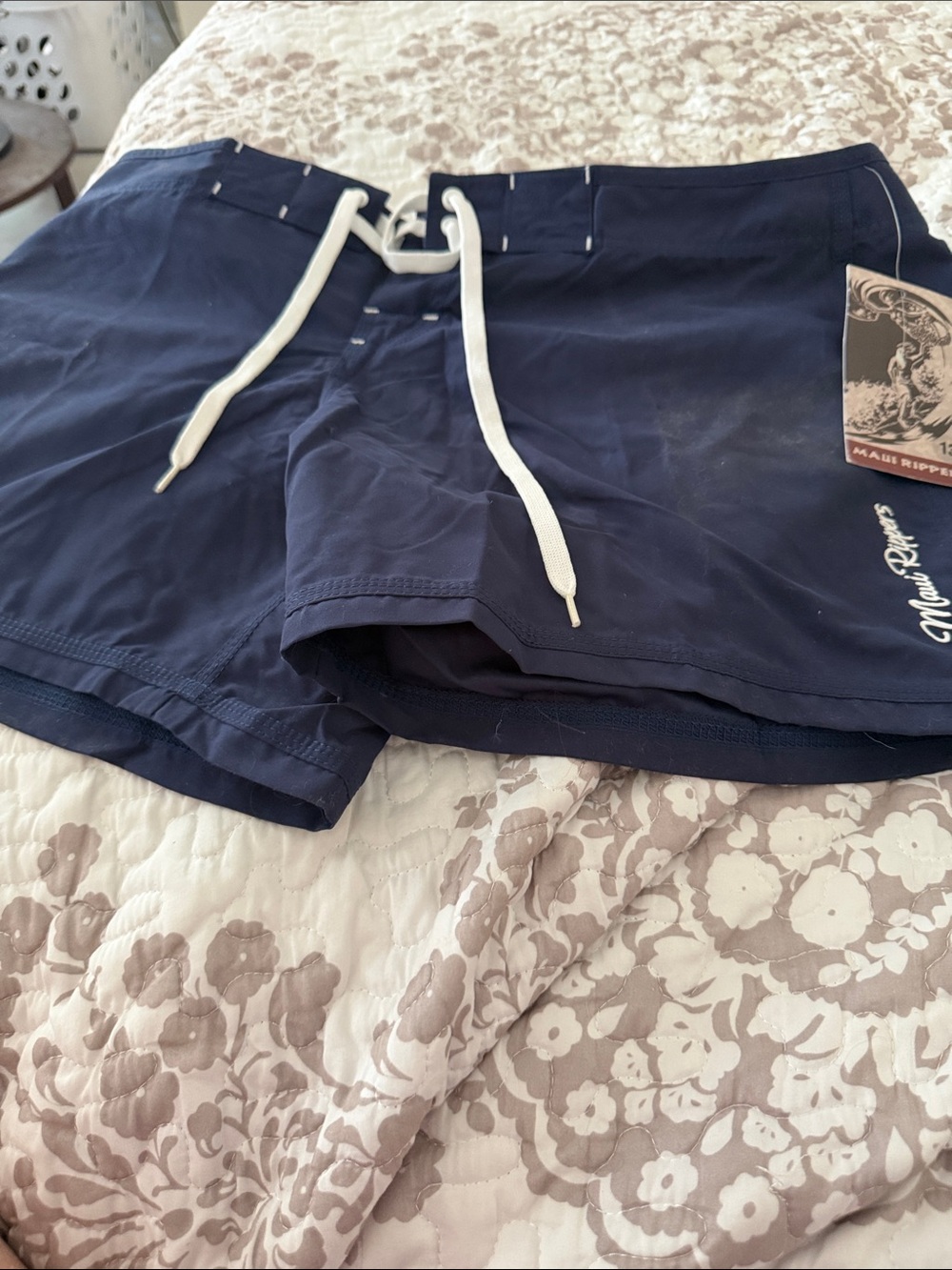 Women’s Navy Athletic Shorts with White Drawstring